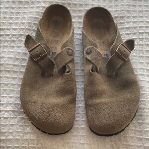 Birkenstock Boston, Suede Slip-On Shoes, Brown, Wide Fit,